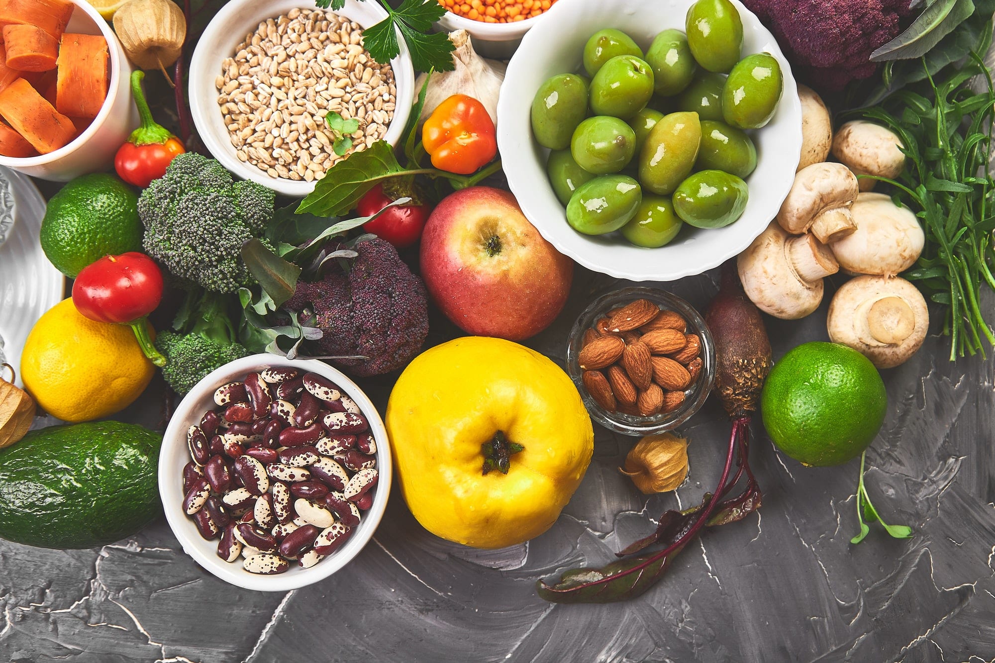 Balanced food background, organic food for healthy nutrition